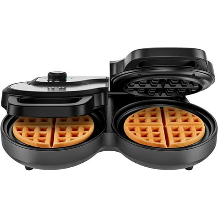 

WUGUFD Double Waffle Maker 2 at a Time 6-Inch Belgian Waffle Maker with Mess Free Moat and 7 Shade Settings Temp Control Electric Non Stick Waffle Iron Griddle Hashbrowns Keto Chaffle Maker