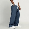 thumbnail image 4 of Domuza Pants for Men Casual Loose Hemp Drawstring Elastic Waist Trousers Lightweight Wide Leg Linen Pant with Pocket Navy L, 4 of 6