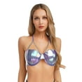 thumbnail image 3 of Zaldita Womens Mermaid Shell Shaped Halter Neck Pearl Chains Bra Top Shiny Slight Padded Bikini Bra Purple M, 3 of 7