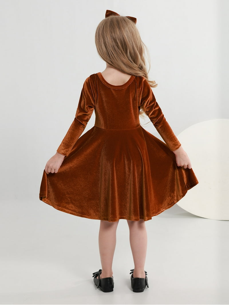 Silvercell 1-9t Toddler Girls Christmas Velvet Twirl Dresses + Headband, Little Girl Casual Long Sleeve Swing A-Line Skater Party Dress, 1-9 Years,