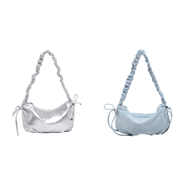 Bolso Hombro para Mujer Hobo Fruncido Cuero PU (Plata)