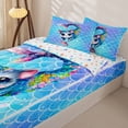thumbnail image 3 of Castle Fairy Watercolor Mermaid Cat Zipper Queen Comforter Set with Fitted Sheet and 2 Pillowcases,Glitter Scale Seashell Pattern Zipper Bedding Set,Blue Rainbow,Reversible,4 Pieces, 3 of 6