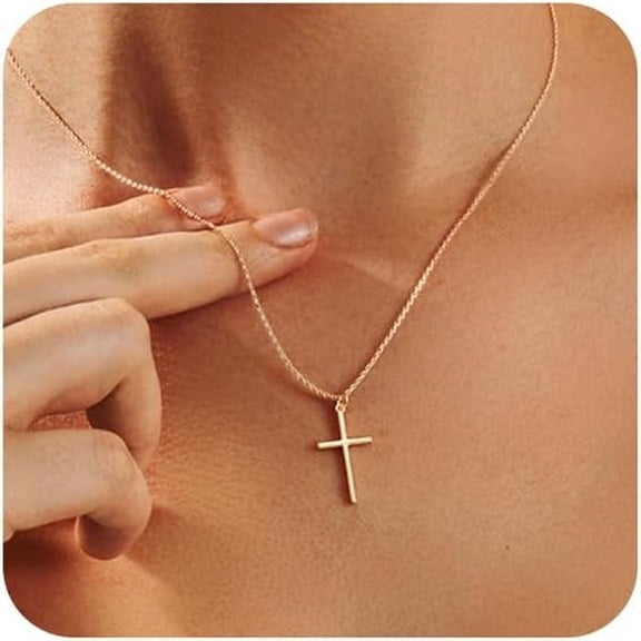 Cross Necklace For Women - 18K Gold Plated Cross Pendant Necklace Dainty Simple Gold Cross Necklace Tiny Gold Cross Necklaces For Women Trendy Gold Jewelry For Women Gift