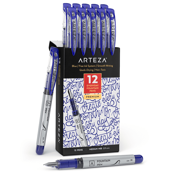 Arteza Disposable Fountain Pens, Blue - 12 Pack