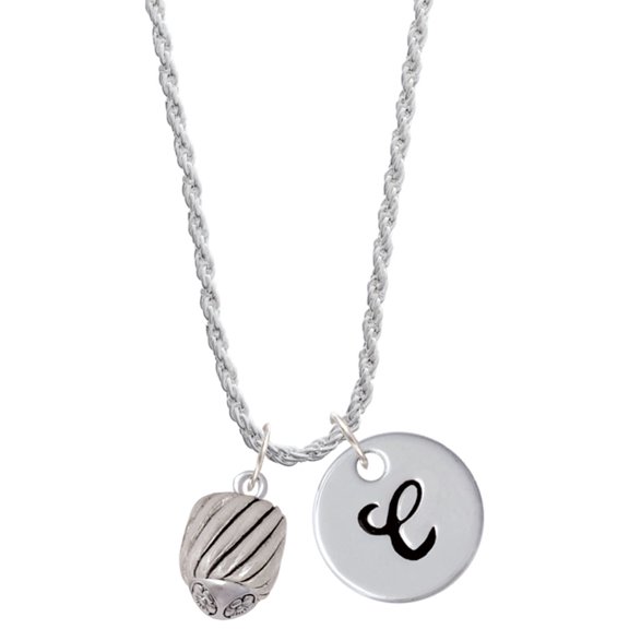 Delight Jewelry Silvertone Wide Diagonal Cable Spinner Silvertone Script Initial Disc - C - Charm Necklace, 20"+3"