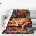 thumbnail image 1 of Fotbe Sleeping Cat Flowers Manta de Franela Acolchonada con Estampado, Súper Suave y Esponjosa, Extra Grande para Sofá, Cama, Uso Todo el Año-60"x50", 1 of 7