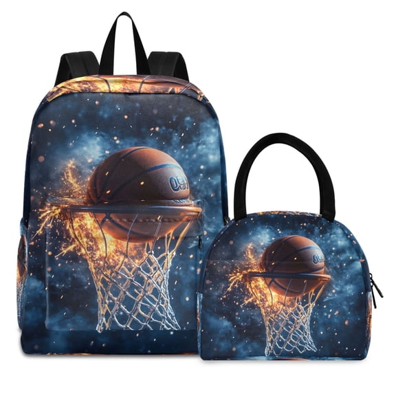 ALAZA Backpack Set Basketball Sparks Elementary School Bags Student BookBag with Lunch Bag