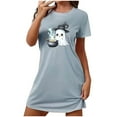 thumbnail image 4 of FDGIU Women's Halloween Pajamas Nightgown Short Sleeve Printed Sleepshirt, Soft Breathable Sleepwear Loungewear, Trendy Loose Pajama Dress with Pockets, 4 of 4