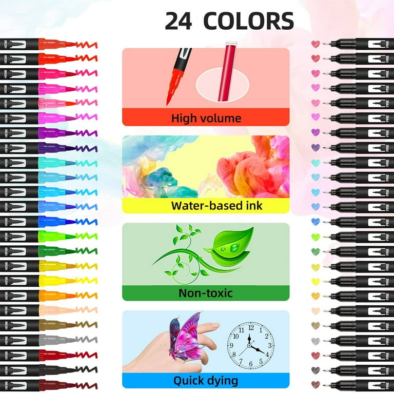 OBOSOE Dual Tip Brush Pens, Brush Pens Markers Felt Tip Pens Colouring Pens Brush Tip Art Markers for Adults Colouring , Sketching, Painting 12-Colors