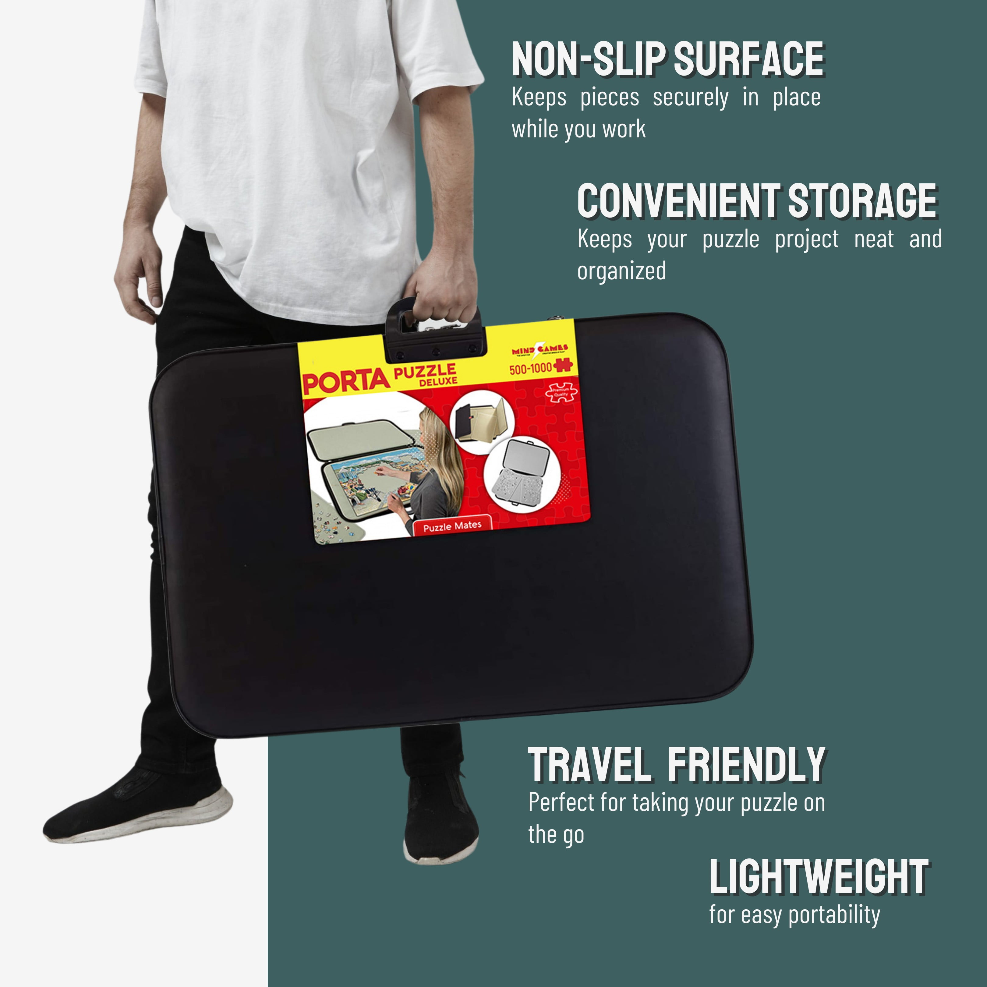 Tradeopia Boîte de Rangement Portable pour Puzzle Noir, jusqu'à 1000 Pièces, avec Plateaux de Tri et Plateau Détachable