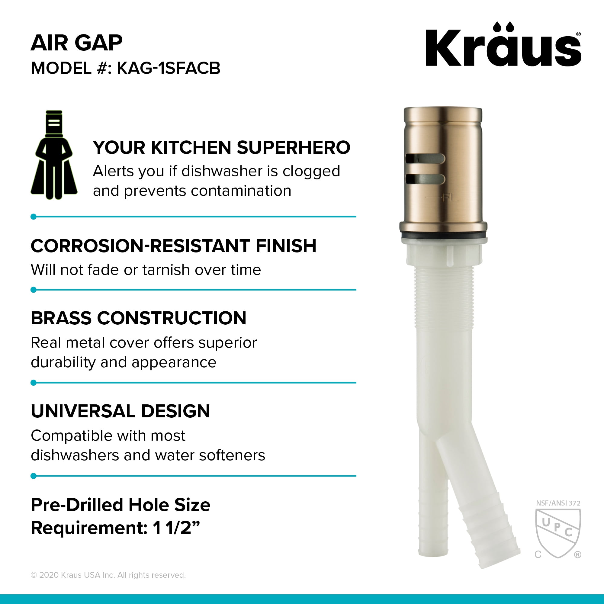 KRAUS Dishwasher Air Gap in Spot Free Antique Champagne Bronze