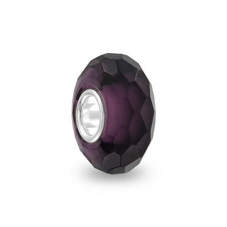 Solid Purple Faceted Murano Glass 925 Sterling Silver Core Spacer Bead Fits European Charm Bracelet For Women For Teen