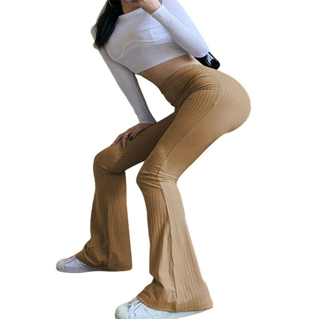 Pantalon Évasé Taille Haute Côtelé Uni pour Femmes Y2K Mode Urbaine