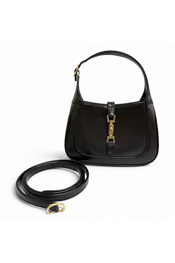 Pre-Owned GUCCI 637091 Jackie 1961 Mini Shoulder Bag, Leather, 2-Way Handbag, Black with Gold...