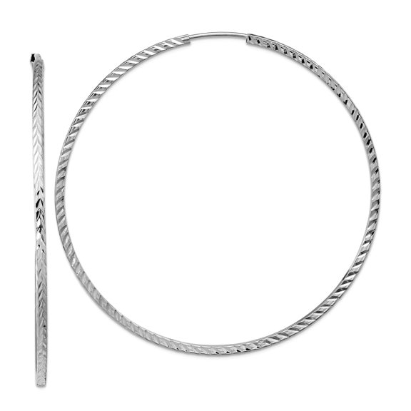 14k White Gold Sparkle-Cut Square Tube Endless Hoop Earrings 55x54.5mm Wide 1.35mm Thick Hoop Earring for Women