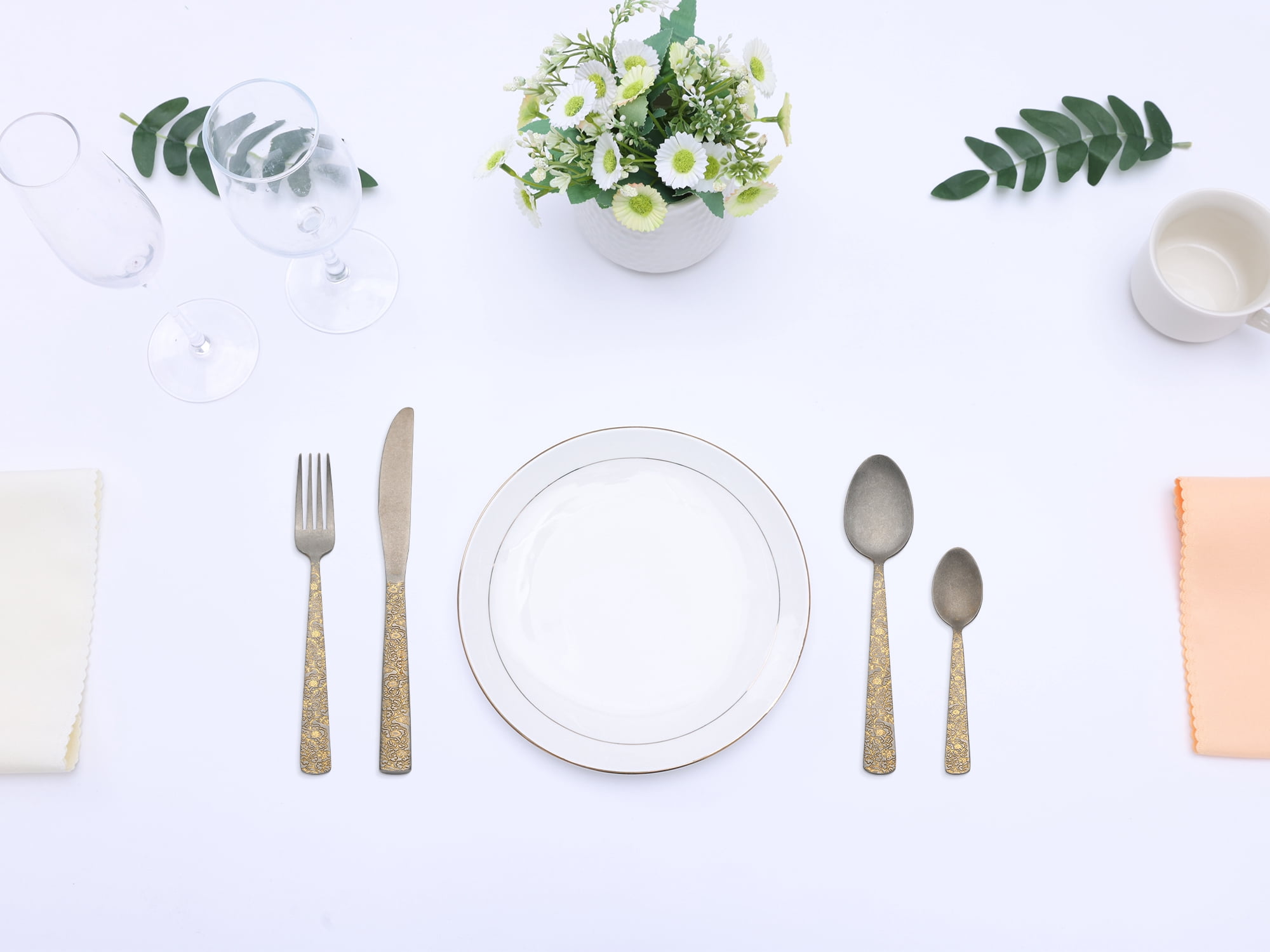 Unique Bargains Stainless Steel Floral Flatware Set for Multiple Uses Retro Gold 4pcs