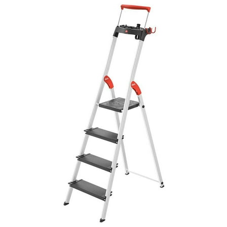 Hailo Folding 4 Step Non-Slip Ladder for Home & Kitchen, L100, Silver/Black