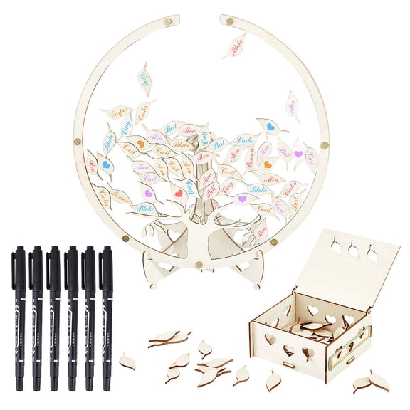 Wedding Guest Book Alternative Tree of Life Guest Book with 62pcs Blank Leaf Box and Marker Pens Wedding Guest Book Wood Sign Decorations for