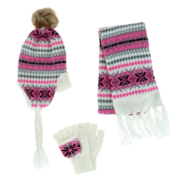 Connex Gear  Snowflake Print Hat Scarf and Glommit 3-Piece Winter Set (Women's)