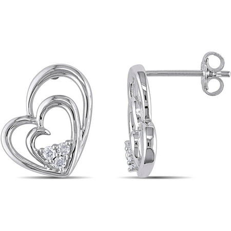 Miabella Diamond Accent Sterling Silver Double-Heart Earrings