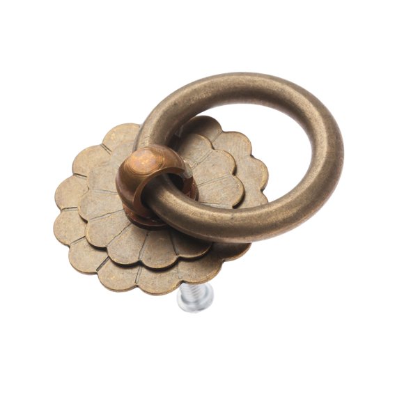 dophee 1PC Vintage Style Brass Ring Pulls, Round Cabinet Knobs Drawer Handles for Dresser Kitchen Cupboard Closet Door Furniture Hardware with Screws, Antique Brass