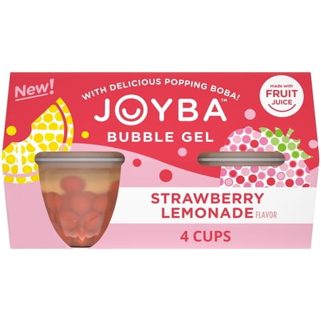 (4 cups) Joyba Bubble Gel Snack Cup, Strawberry Lemonade, 4.5 oz
