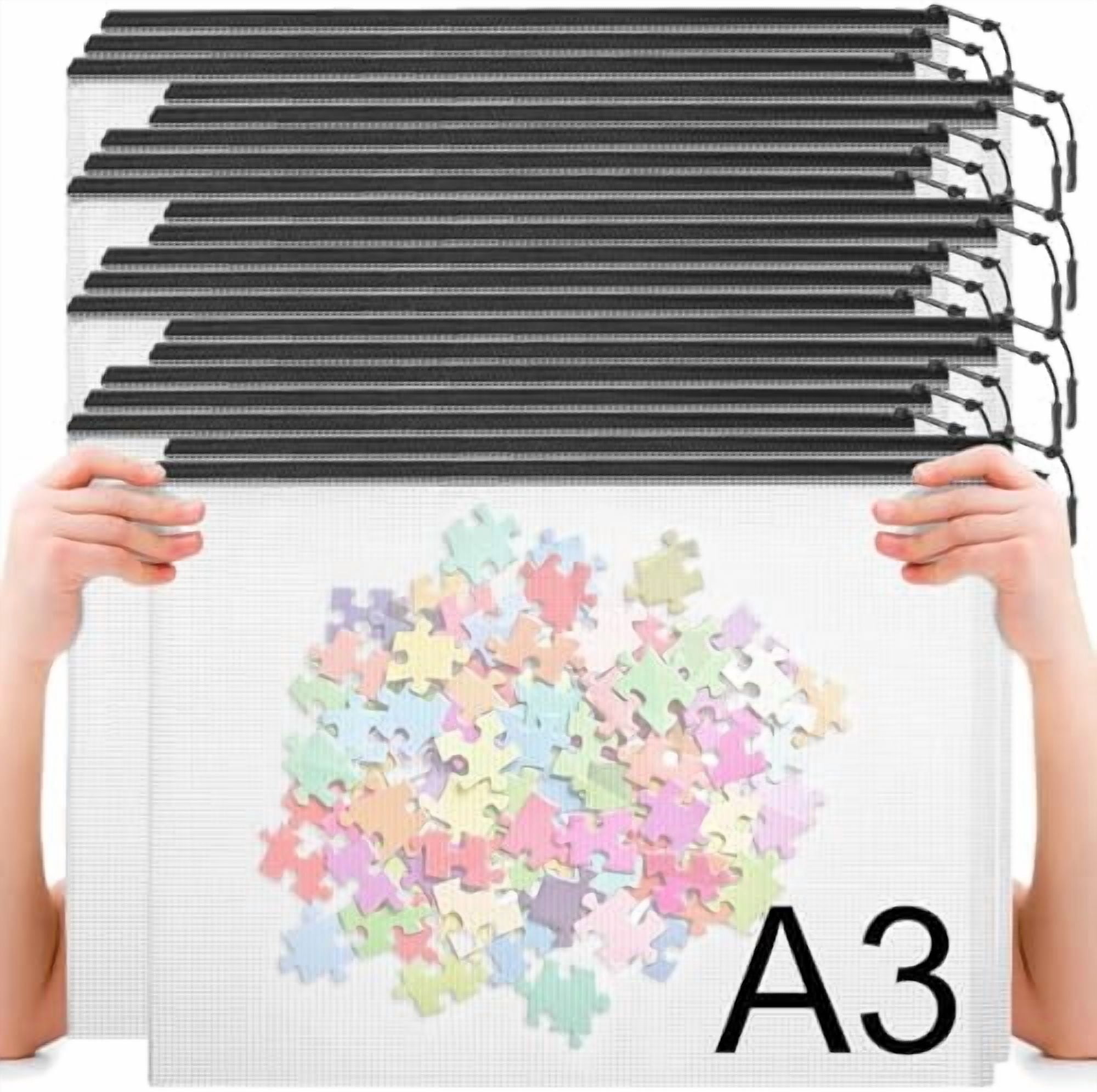 Tekola 24pcs Mesh Zipper Pouch Bags A4 Mesh Bags for Classroom Organization, Waterproof Document Zipper Pouches for Cosmetics, Travel Storage File Bags for Office Supplie (Black-A3-20PCS)