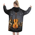 thumbnail image 3 of Note Guitar Print Oversized Blanket Hoodie, Wearable Blanket Adult For Women Men And Teenager, Super Soft Warm Flannel Fluffy Hooded Blankets Sweatshirt With Big Pocket, 3 of 8
