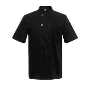 Unisex Short Sleeve Chef Shirt in Black - Professional Kitchen Cooking Uniform, Comfortable and Workwear Top