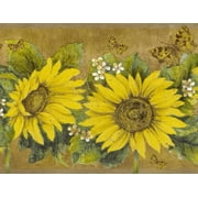 Dundee Deco Peel and Stick Self Adhesive Wallpaper Border - Floral Yellow, Mustard Sunflowers, Butterflies, 15 ft x 7 in