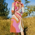 thumbnail image 5 of Abstract Swirl Pink Orange Art Sweetheart Knot Flared Dress Fashion Design Large Size Loose Dress Spring Summer Women Dress, 5 of 9