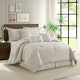 thumbnail image 2 of Nanshing Home 7 Pieces Beige Gold Comforter Set, King Size, Jacquard with Matching Solid Microfiber Piecework, 3D Leaves Texture Design, Includes Bed Skirt, Shams, and Decorative Pillows, 2 of 7
