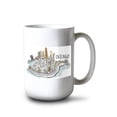 thumbnail image 1 of 15 fl oz Ceramic Mug, Chicago, Illinois, Cityscape, Line Drawing, Lantern Press Artwork, Dishwasher & Microwave Safe, 1 of 3
