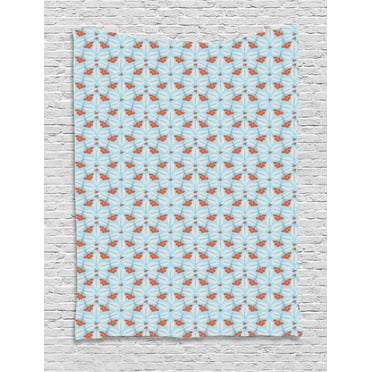 Orange Blue Tapestry, Sweet Winter Rowan Pattern with Frosted Leaves Print, Wall Hanging for Bedroom Living Room Dorm Decor, 60"W X 80"L, Pale Blue Vermilion and Chocolate, by Ambesonne