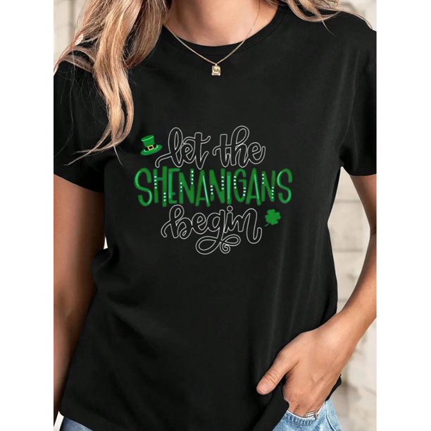 Playful Print, St. Patrick'S Day Youngsters Graphic Tees Soft Cotton Crew Neck Plus Size Short Sleeve T-Shirt Funny Novelty Design Shirts