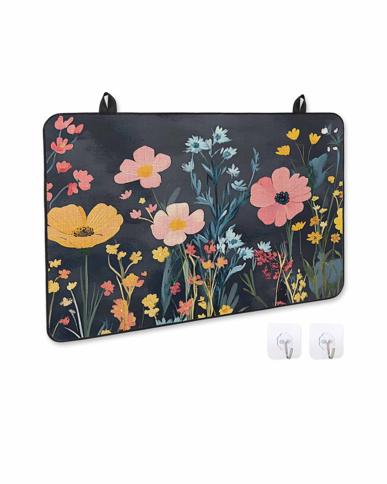 nqOlkjepod Large Induction Cooktop Protector Mat 24"x21", Wildflowers Stove Top Covers for Electric Stove, Spring Botanical Pastoral Summer Flowers Stove Burner Cover Mats, Glass Top Stove Cover