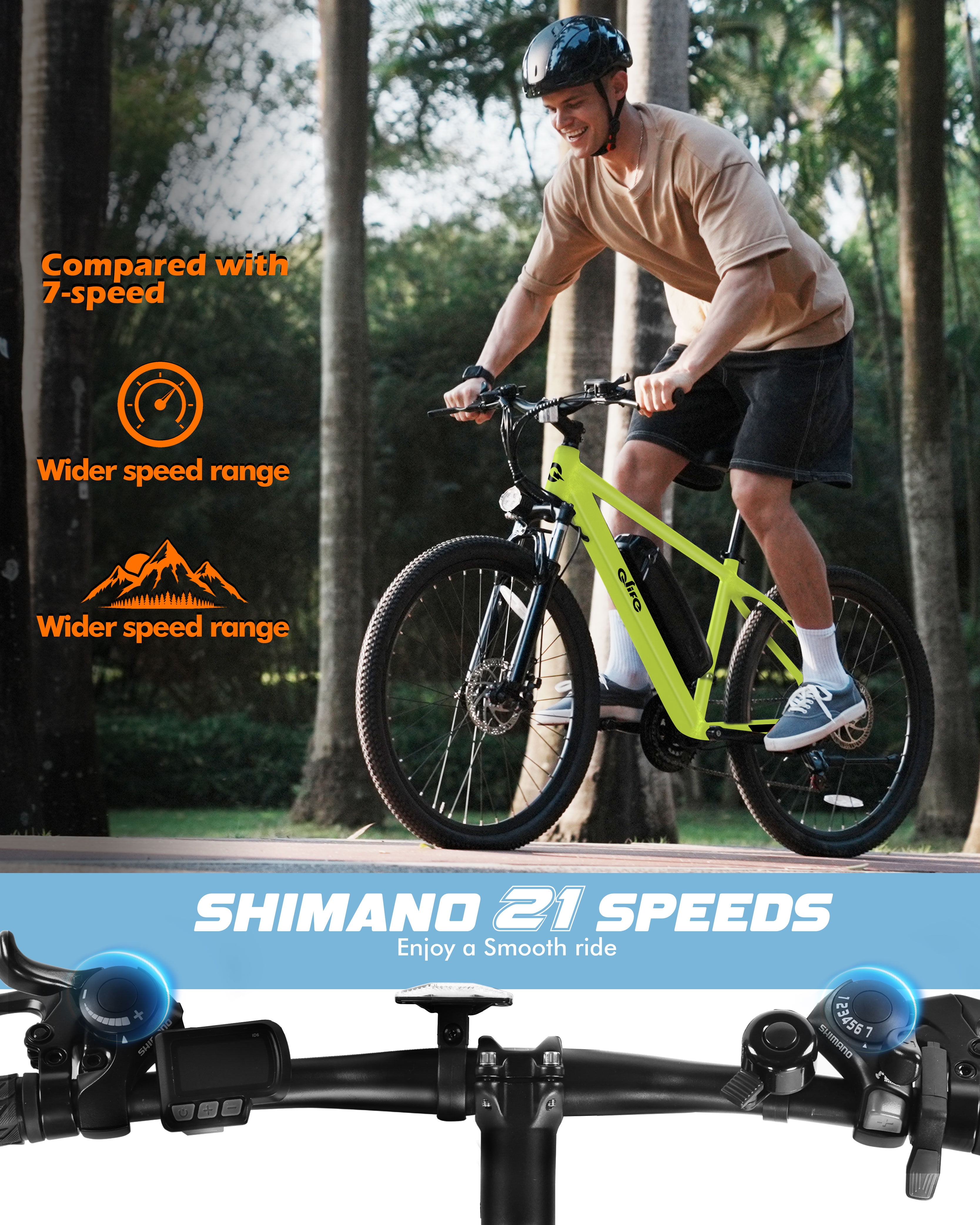 Qlife Electric Bike for Adults - 21-Speed Mountain Lightweight Ebike with Peak 750W 20MPH Brushless Motor, 26X2.1 Tire Step Over E-MTB (green)