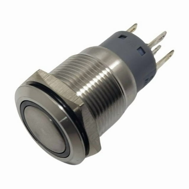 80-511-0011-01 - PUSH SWITCH LIT LATCH GRN 1P2T ON/OFF 12V LED 19MM TH SOL