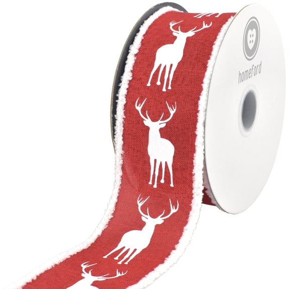 Homeford Christmas Reindeer Frizette Edge Wired Ribbon, 2-1/2-inch, 10-yard, Red