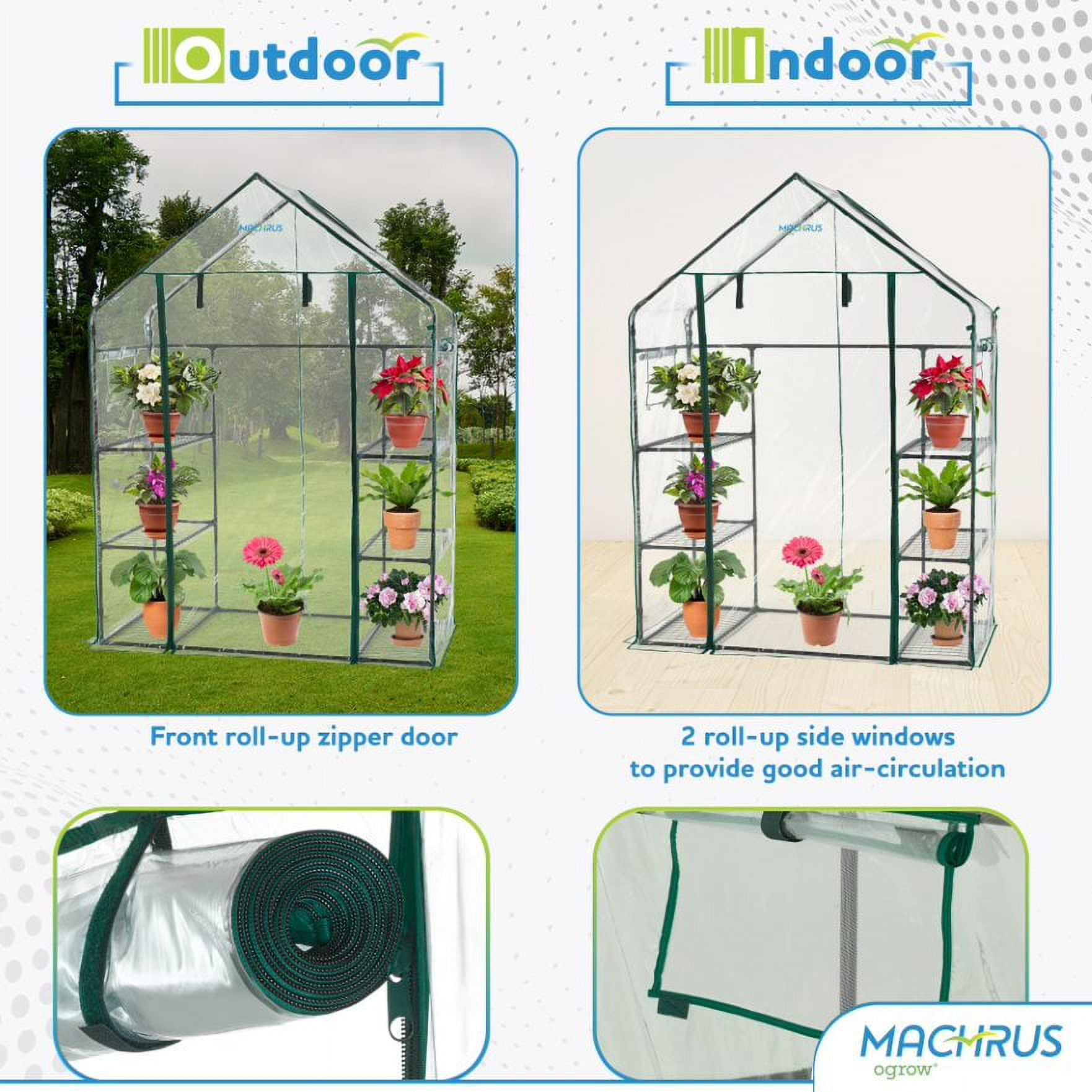 Machrus Ogrow Deluxe Walk-In Greenhouse with 3 Tiers & 6 Shelves, Clear Cover for Indoor and Outdoor Greenhouse Gardening