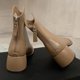 thumbnail image 3 of NECHOLOGY Botas Mujer Adulto Femenino Zapatos Botines mujer Botas de tacón grueso con cremallera trasera de estilo británico de cuero de color sólido a la para mujer (Khaki, 6.5), 3 of 7
