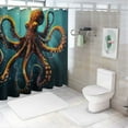 thumbnail image 7 of PRATYUS Gold Octopus Shower Curtain Navy Nautical Sea Kraken Vintage Octopus Tentacles Ocean Animal Marine Life Adventure Cool Fabric Decor Bathroom Curtain Set with Hooks 60x72, 7 of 7