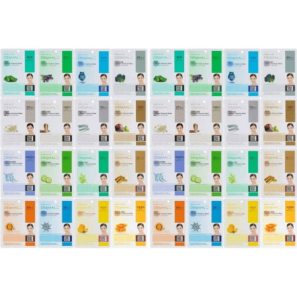 Dermal Masque Facial Complet à l'Essence de Collagène Coréenne - Pack Combo de 32 [Soins de la Peau]
