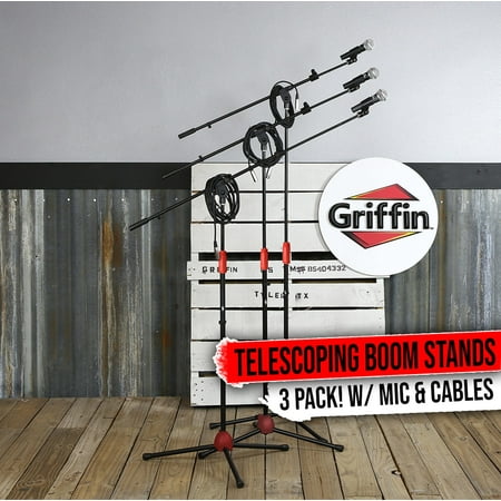 Griffin Microphone Stand 3PACK Boom Mount XLR Cable Cardioid Singing DJ Mic Clip