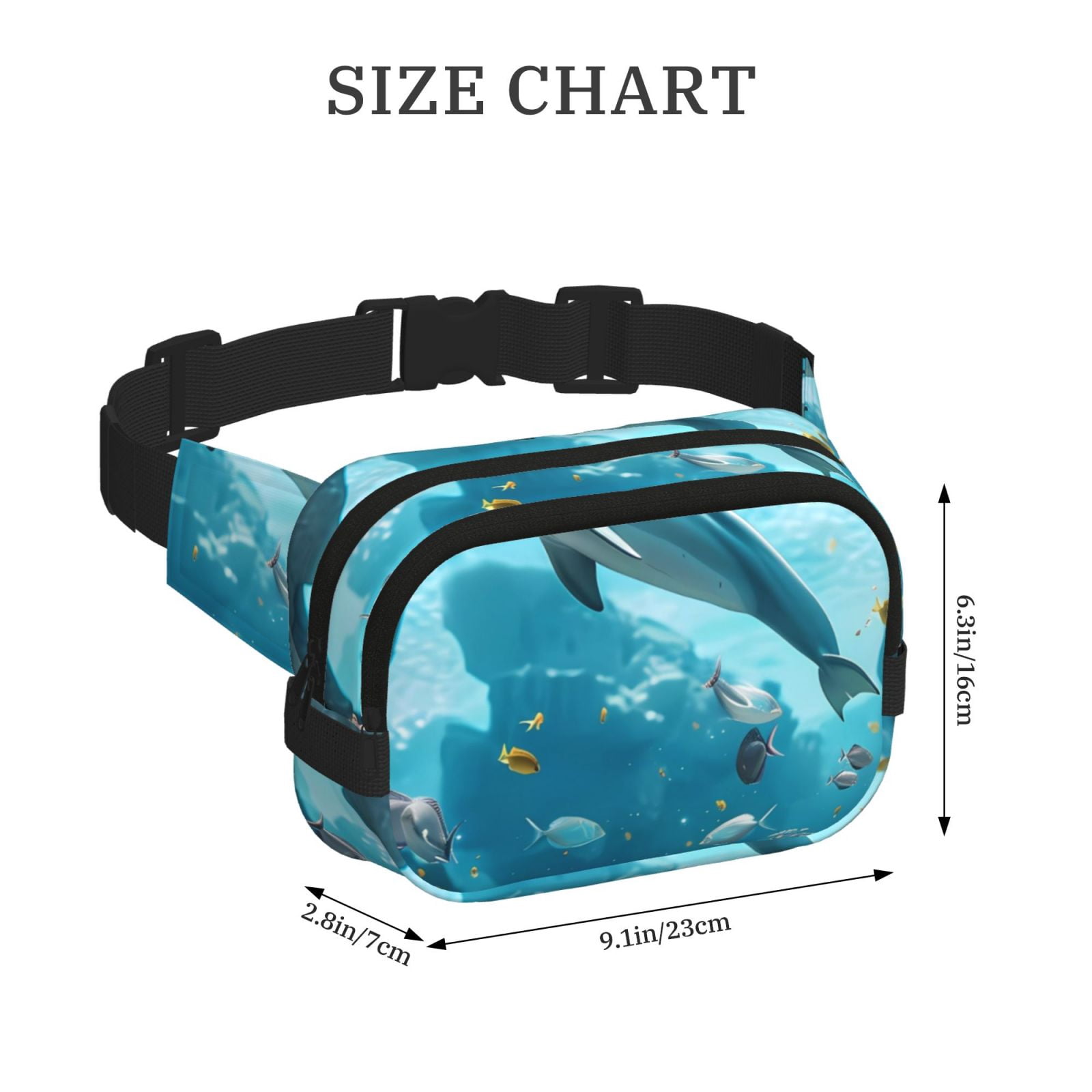 Fuzoiu Underwater Dolphin Scene Print Unisex Square Double Layer Waist Bag,Crossbody Fanny Pack Travel Workout Accessory
