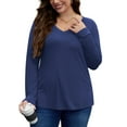 thumbnail image 3 of FlorCurve Long Sleeve Shirts for Women Plus Size V Neck T-Shirts Solid Casual Tunic Tops, Blue 2XL, 3 of 7