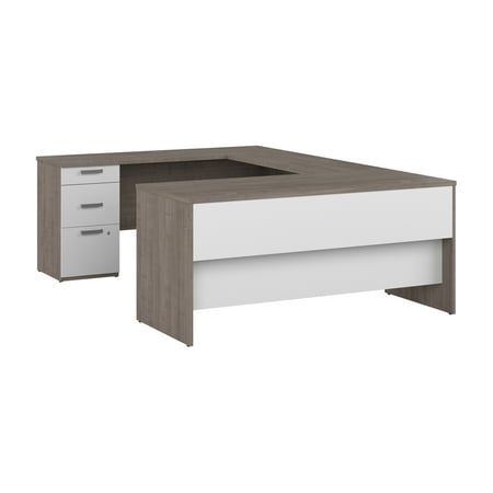 UPC: 0063753069144 | Bestar Ridgeley 65W U Shaped Desk in silver maple & pure white
