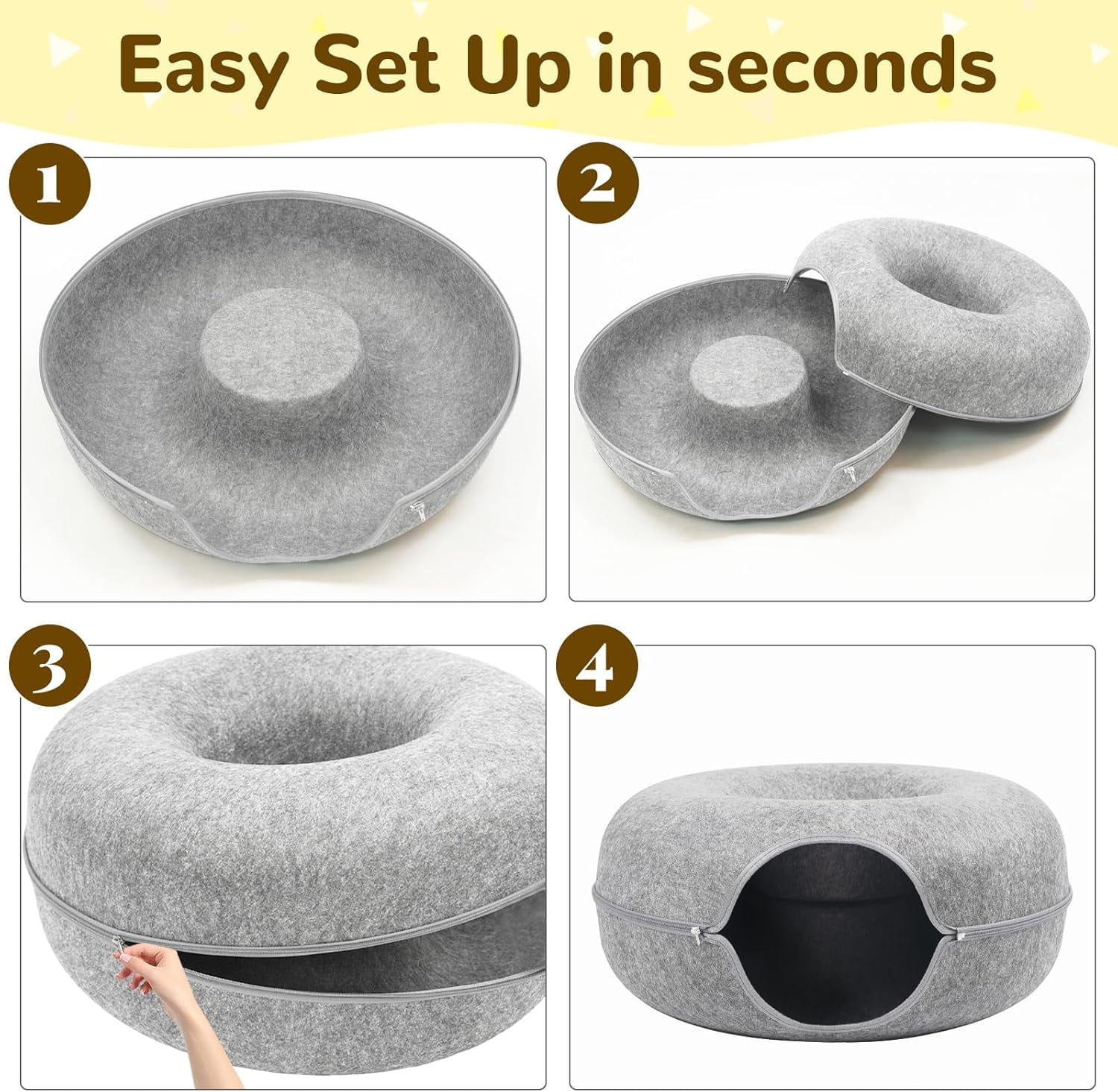 Cat Caves for Indoor Cats, Large Cat Tunnel for Multiple & Large Cats, Scratch Detachable Peekaboo Cat Cave Bed, Kitten Donut Kitty Hideaway Up to 45 Lbs : Pet Supplies
