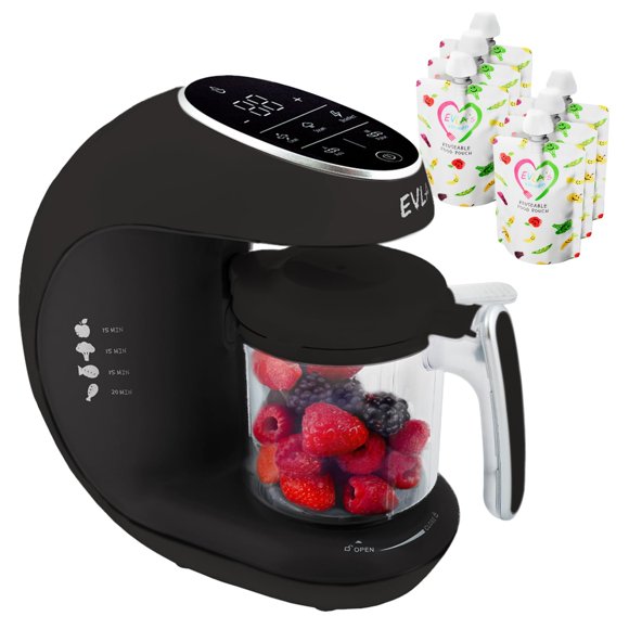 Batidora a vapor EVLA'S de Baby Food Maker con 6 bolsas, color gris oscuro
