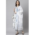 thumbnail image 3 of Janasya Indian V-Neck 3/4 Sleeve Block Print White Cotton Kurta With Pant And Dupatta For Women, 3 of 8